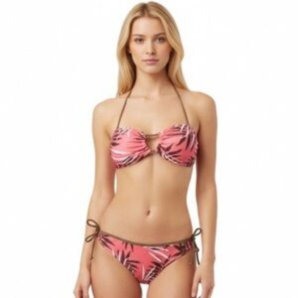 Guess Salmon Pink Floral Bikini Swim Suit Set M